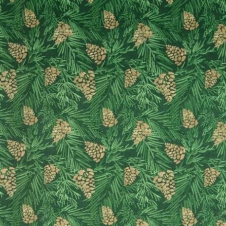 Tissu Coton Noël Imprimé Pins Vert 