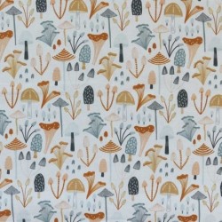 Tissu Cretonne Imprimé Champignons Blanc