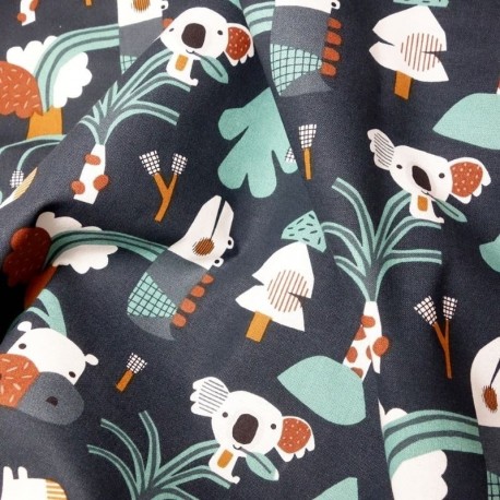 Tissu Cretonne Imprimé Bold Safari Bleu 