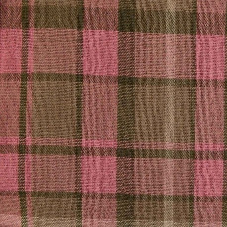 Tissu Tissé Teint Carreaux Fibres Recyclées Rose