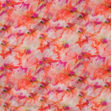 Tissu Marocain Imprimé Digital Fleurs Pêche Orange 