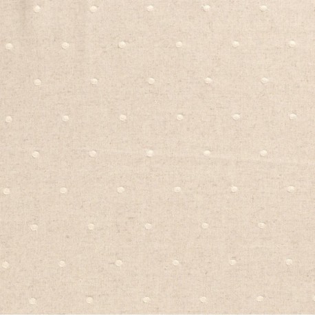Tissu Viscose Lin Brodé Pois Blanc 