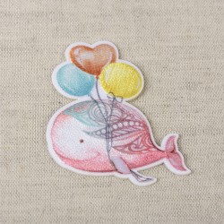 Ecusson monde pastel - Baleine rose