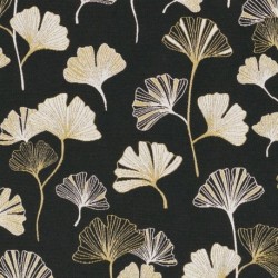 Tissu Jacquard Lurex Ginko Fond Noir 