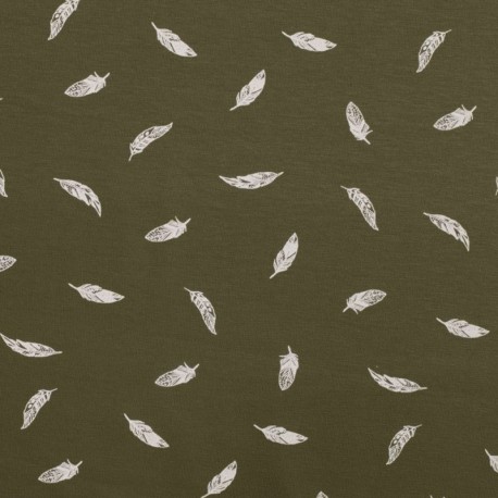 Tissu Jersey Coton Plume Vert Army