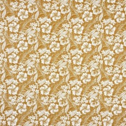 Tissu Imprimé Hibiscus Moutarde 