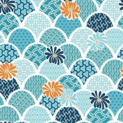 Tissu Popeline Imprimé Abstrait Bleu Canard 