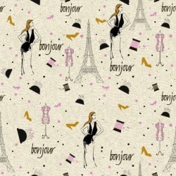 Tissu Toile Imprimée Fille Paris Beige