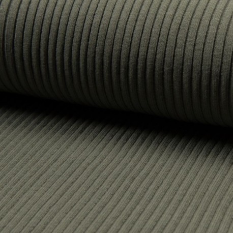 Tissu Maille Bord Côte Kaki Chiné