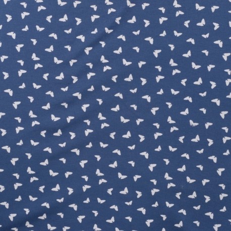 Tissu Jersey Coton Butterflies Bleu Jean