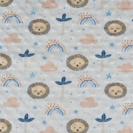 Tissu Bubble Minky Imprimé Arc-en-ciel lion Bleu 