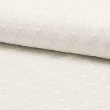 Tissu Broderie Anglaise Petits Losanges Ecru