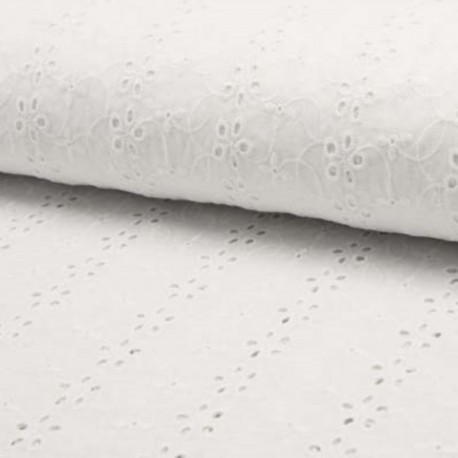 Tissu Broderie Anglaise Fleurs Blanc