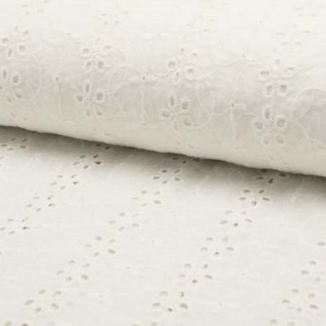 Tissu Broderie Anglaise Fleurs Ecru