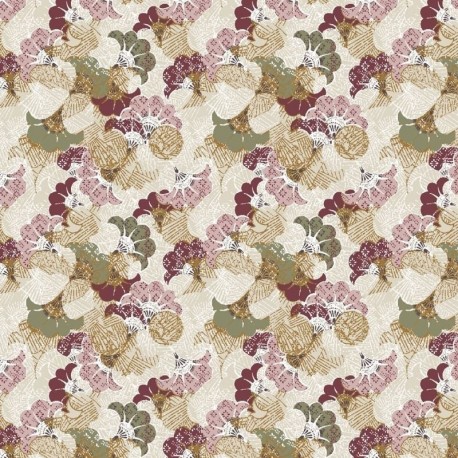 Tissu Popeline Imprimée Kaizu Kaki rose 