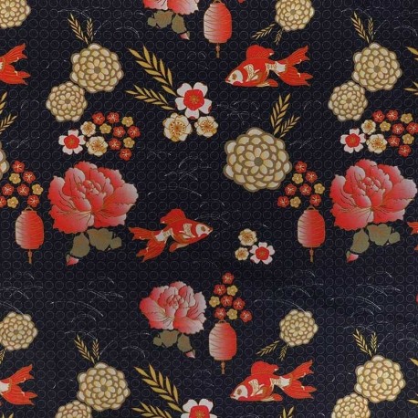 Tissu Coton Imprimé Yozu Noir