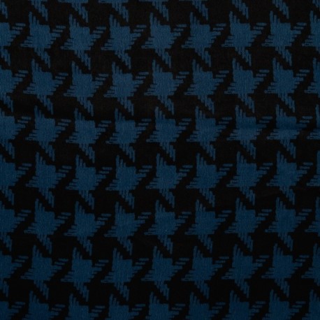 Tissu Satin Polyester Imprimé Pied de Poule Petrole 