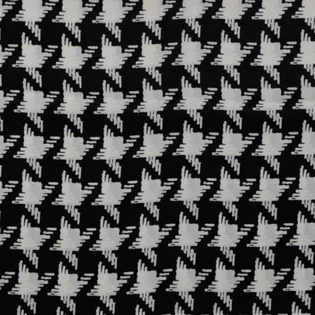 Tissu Satin Polyester Imprimé Pied de Poule Noir 