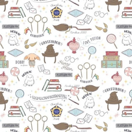 Tissu Licence Harry Potter Blanc