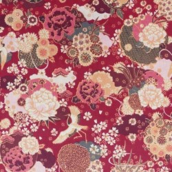 Tissu Cretonne Ikebana Rouge 
