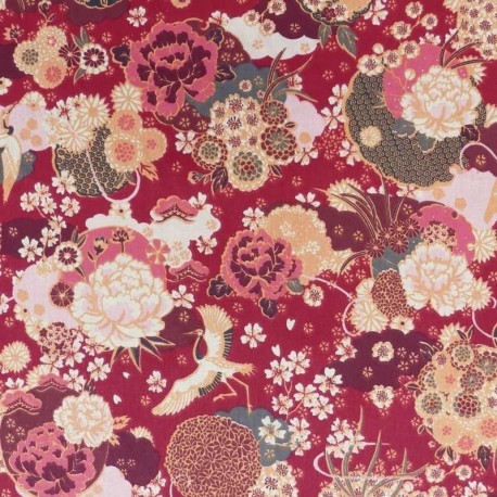 Tissu Cretonne Ikebana Rouge 
