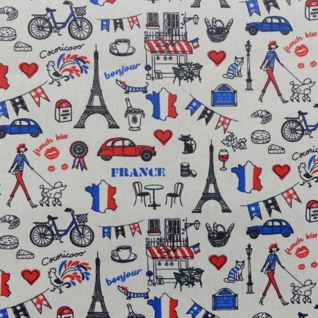 Tissu Made In France Enduit Bleu blanc rouge 