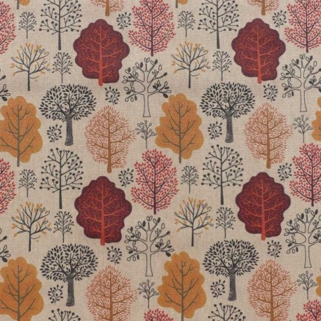 Tissu Kobber Fond Coloris Lin Imprimé Arbre 
