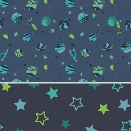 Tissu Polaire Double Face Galaxie Bleu 