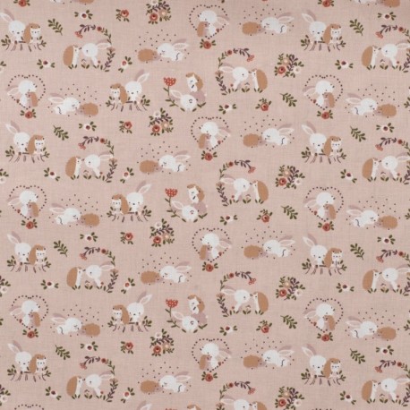 Tissu Popeline Imprimé Lapin Fond Nude