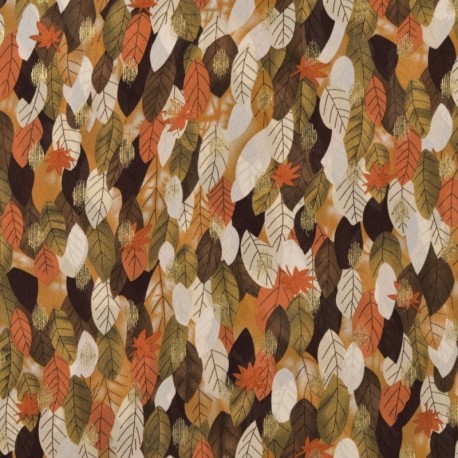 Tissu Voile Impression Lurex Fleurs Marron