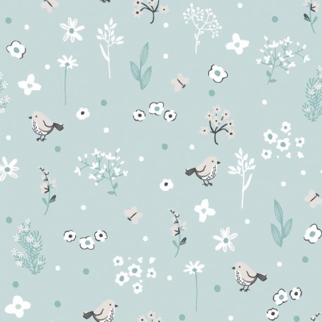 Tissu Imprimé Birdy Bleu 