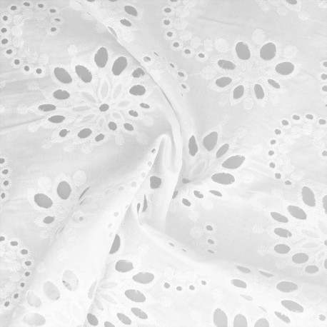 Tissu Broderie Anglaise Flower Blanc