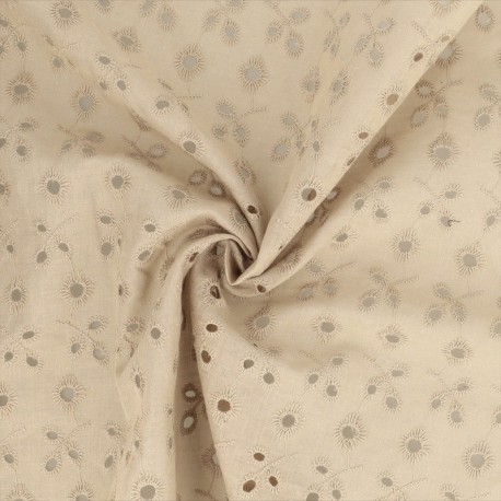 Tissu Broderie Anglaise Petite Fleur Mastic