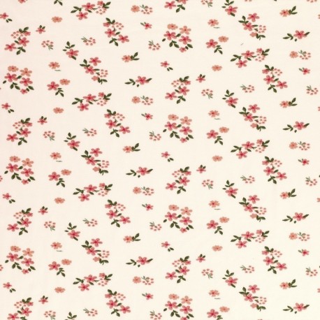 Tissu Jersey Imprimé Fleurs Rose et vert 