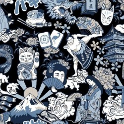 Tissu Imprimé Daruma Indigo