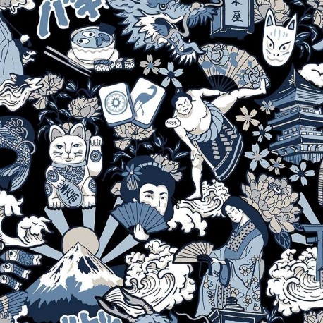 Tissu Imprimé Daruma Indigo