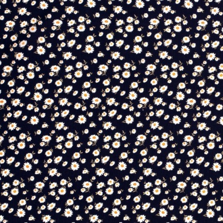 Tissu Popeline de Viscose Imprimé Fleurs Bleu marine 