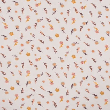 Tissu Popeline Bio Imprimée Fleurs Camel 