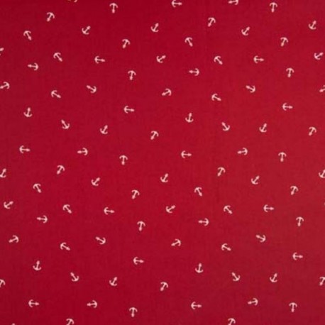 Tissu Popeline Imprimée Ancre Rouge 