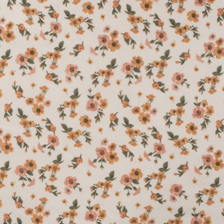 Tissu Happy Fleece Imprimé Fleurs Blanc 
