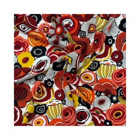 Tissu Viscose Imprimée Blooms Rouge 