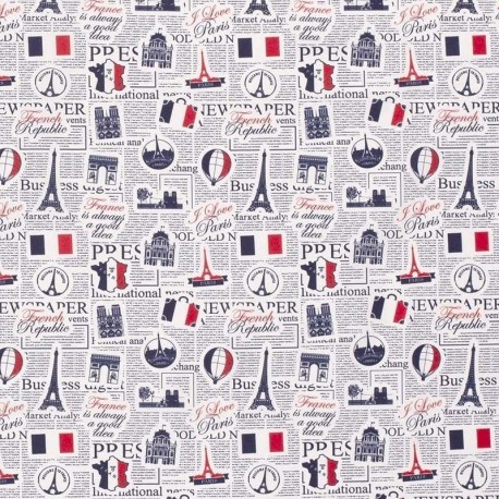 Tissu Popeline de Coton Imprimé Jeux Olympiques Paris Gris Clair