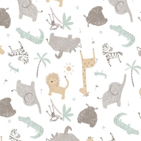 Tissu Jersey Imprimé Animaux Blanc