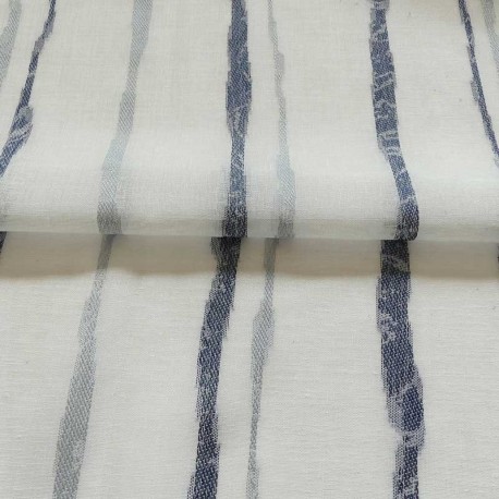 Tissu Etamine Rayure Leo Bleu