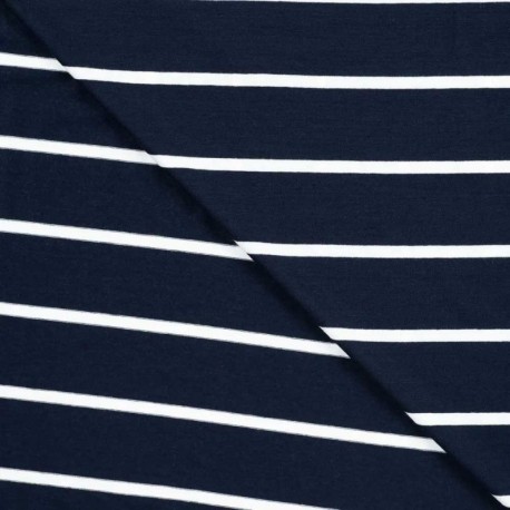 Tissu Viscose Elasthanne Rayure Marine 30mm 