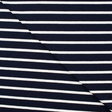 Tissu Viscose Elasthanne Rayure Marine 15mm
