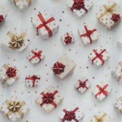 Tissu Impression Digitale Cadeaux Dessin Noël Ecru 