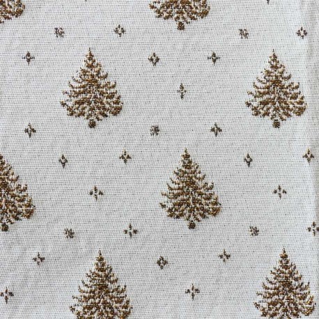 Tissu Jacquard Laponie Sapin Blanc or 