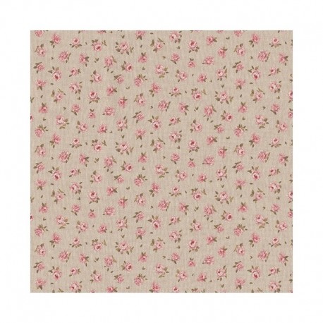 Tissu Fleurs Rose Fond Coloris Lin