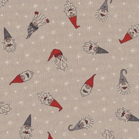 Tissu Tomte Happy Faces Fond Coloris Lin